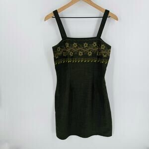 Vintage No Boundaries Olive Green Floral Print Boho Mini Dress Y2K Size Medium‎